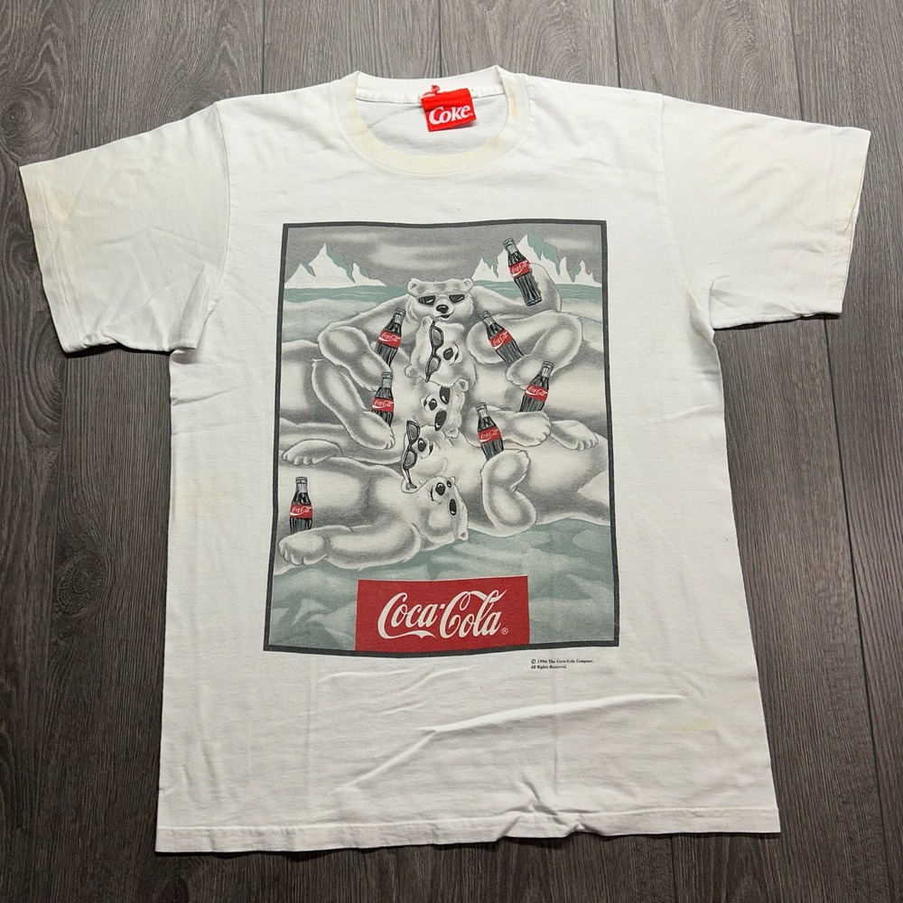 Vintage 1996 Coca-Cola Polar Bear T-Shirt White Large Made in USA 90s Graphic